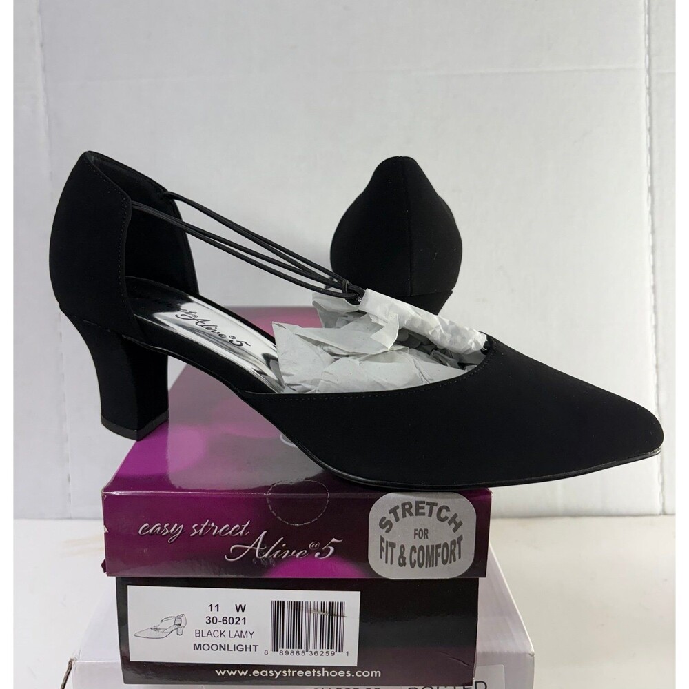 easy street Black Satin Mid Heel Pumps